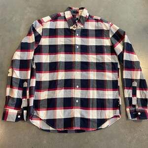 JCrew Oxford red navy blue plaid button down causal men shirt size large slim